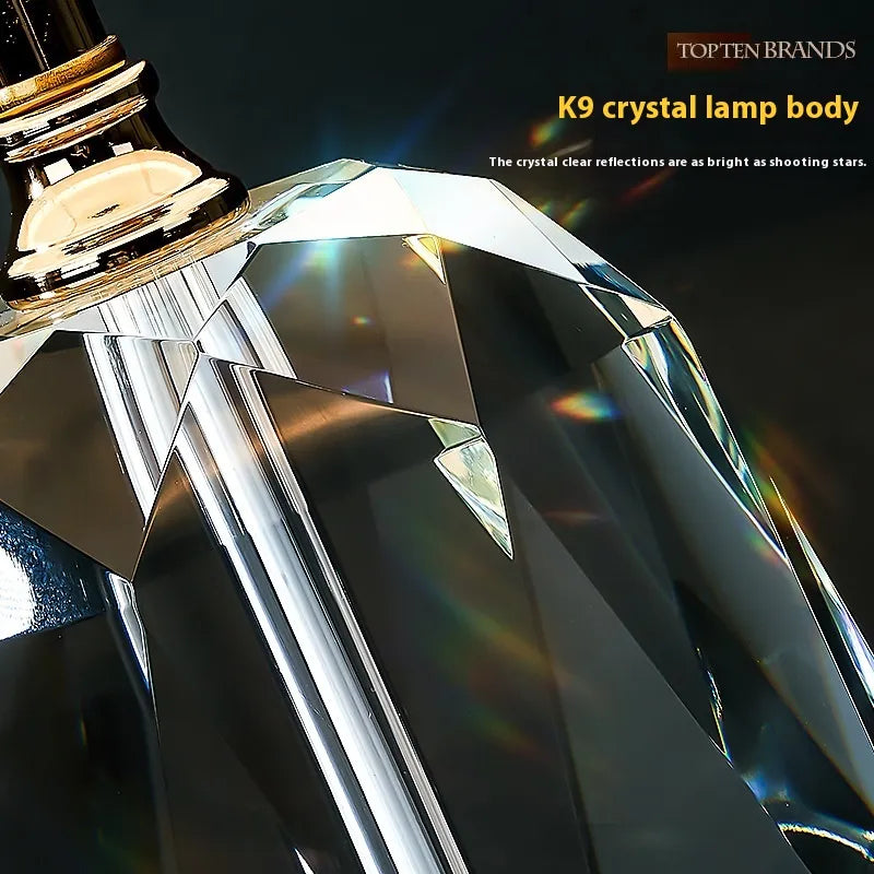 Crystalgow - modern crystal table lamp with fabric shade in kaki