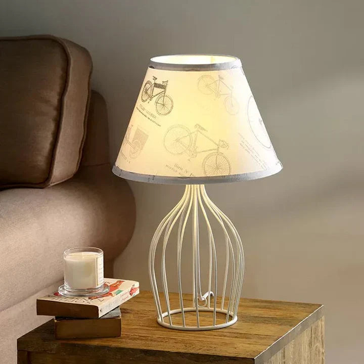 GloLight - traditional conical table lamp with metal cage base
