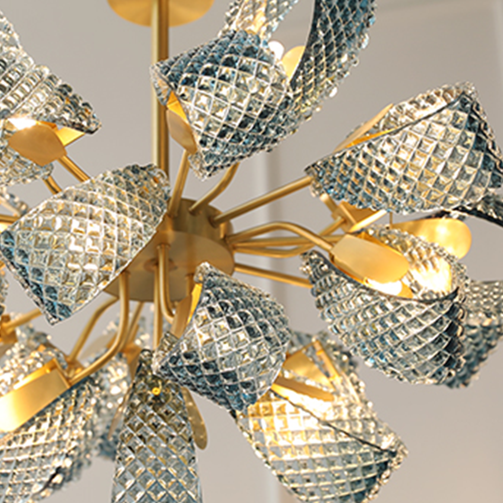 Luxe Copper & Blue Glass Chandelier
