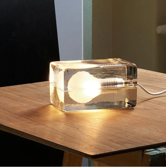 Brightcube - minimalist table lamp with transparent glass cube