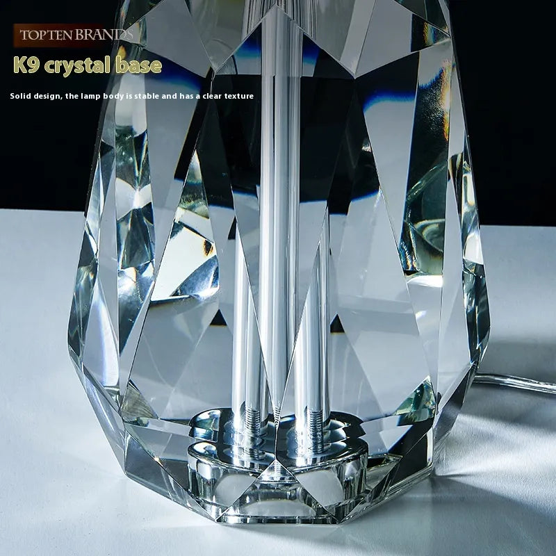 Crystalgow - modern crystal table lamp with fabric shade in kaki
