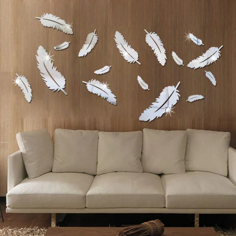 3D silver feather eand sticker