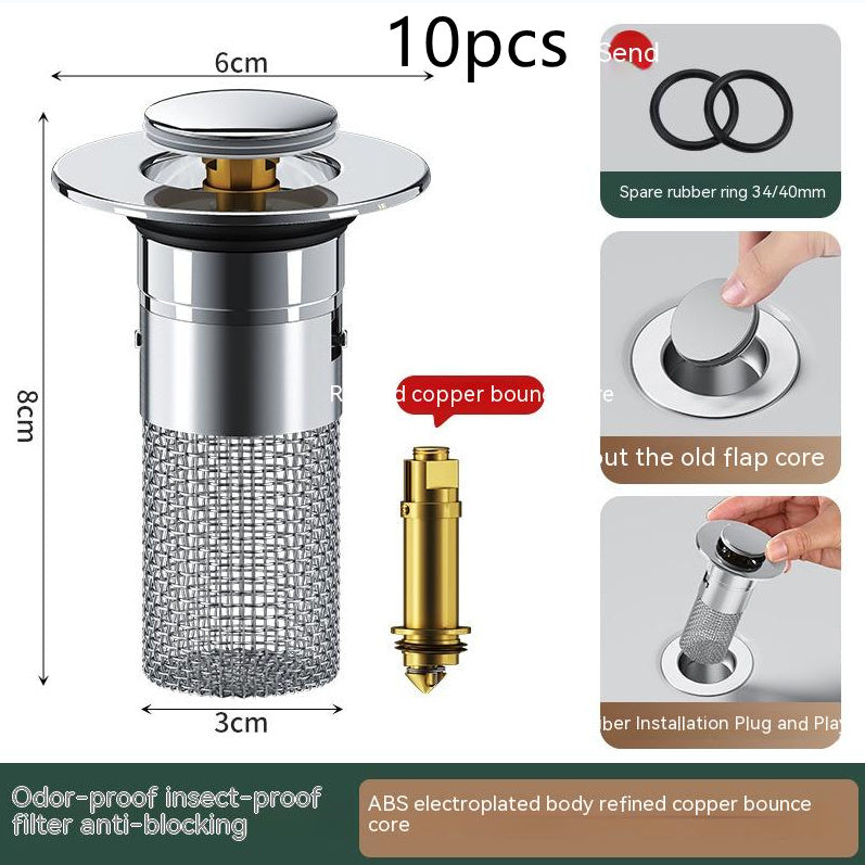Sink drainer with push function - anti-blocking, deodorant & filter
