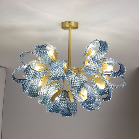 Luxe Copper & Blue Glass Chandelier