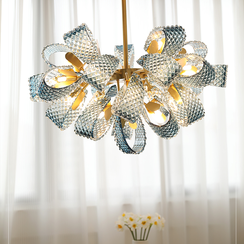 Luxe Copper & Blue Glass Chandelier