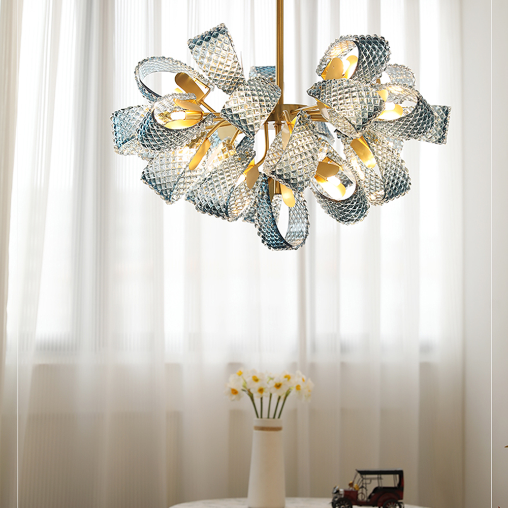 Luxe Copper & Blue Glass Chandelier