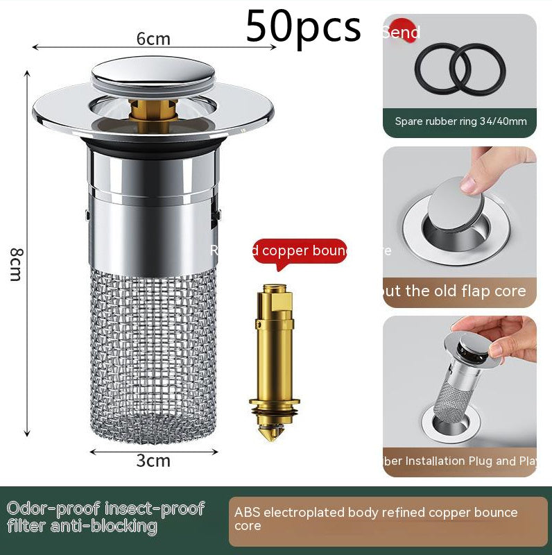 Sink drainer with push function - anti-blocking, deodorant & filter