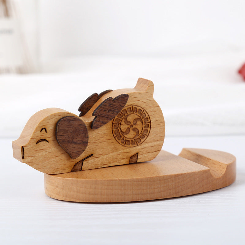 Creative cell phone holder made of beech wood - with coin pocket & engraving