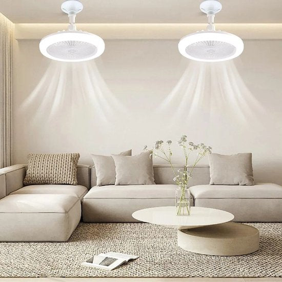 Ceiling fan with light, for screwing into any lamp socket, with remote control