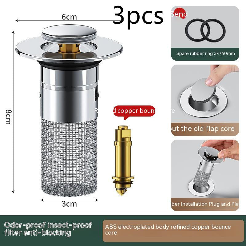 Sink drainer with push function - anti-blocking, deodorant & filter