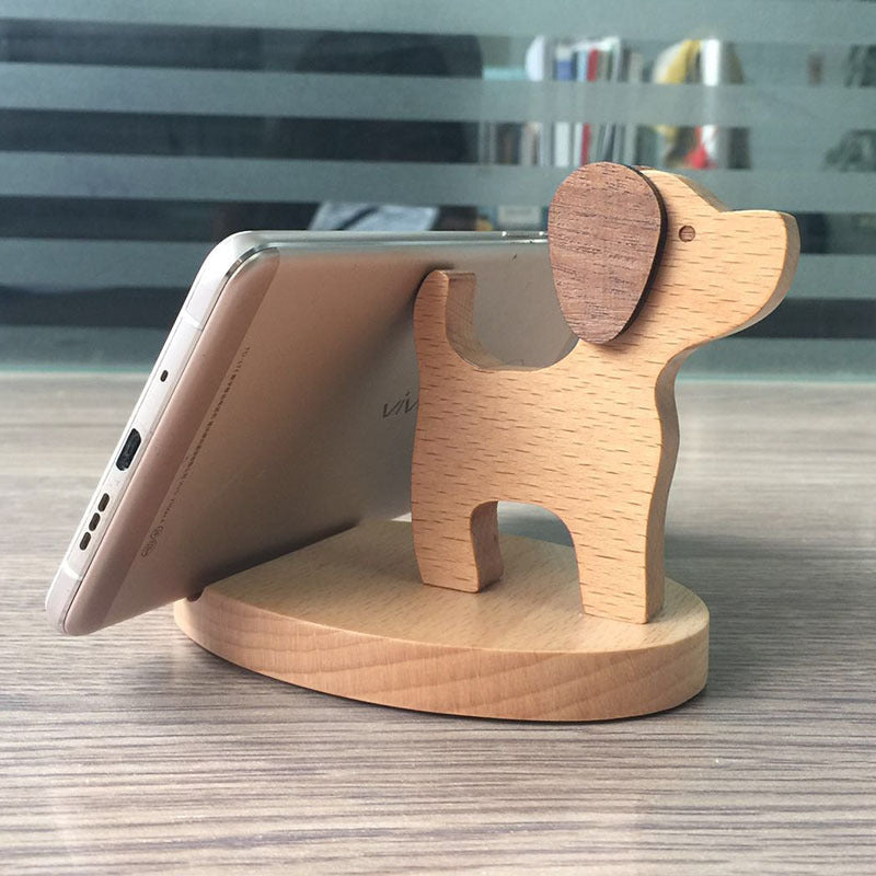 Creative cell phone holder made of beech wood - with coin pocket & engraving
