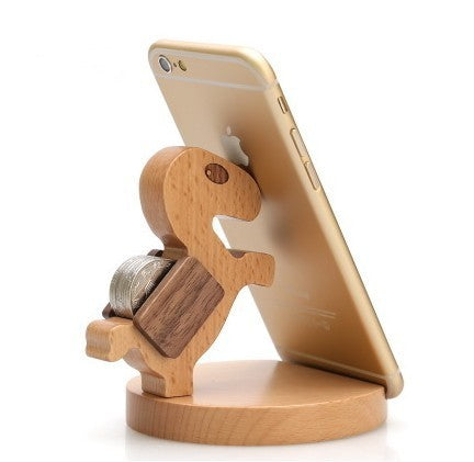 Creative cell phone holder made of beech wood - with coin pocket & engraving