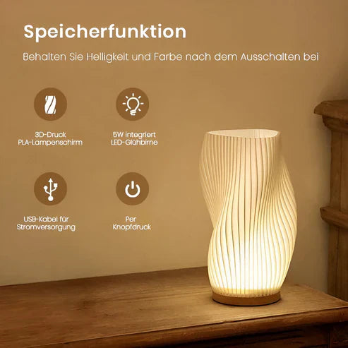 DreamWave - modern cream-colored 3D wave lamp with an elegant metal base