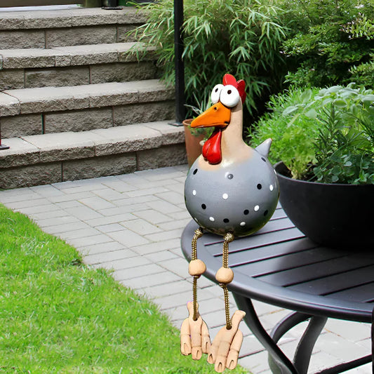 Chicken statue with big eyes - weather resistant resin - garden statue of a rooster
