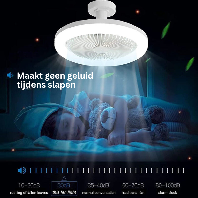 Ceiling fan with light, for screwing into any lamp socket, with remote control
