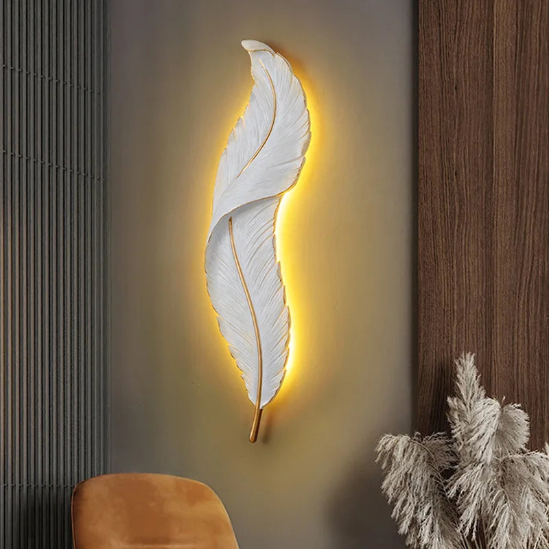 Federaura - modern female wall light with feathers