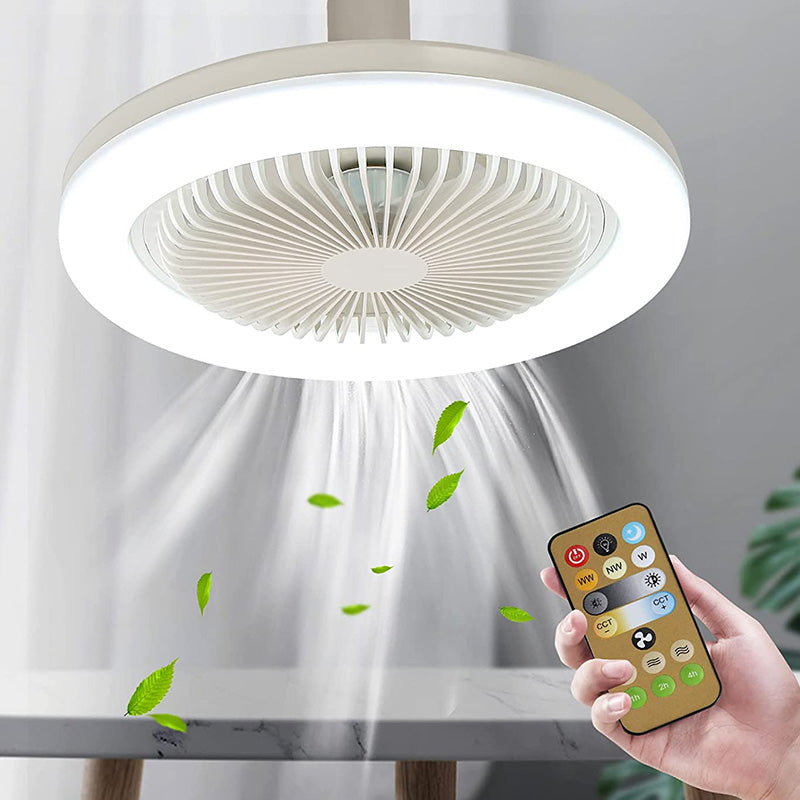 Ceiling fan with light, for screwing into any lamp socket, with remote control