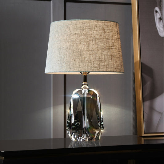 Crystalgow - modern crystal table lamp with fabric shade in kaki