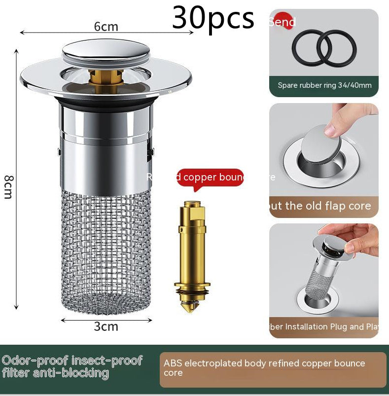 Sink drainer with push function - anti-blocking, deodorant & filter